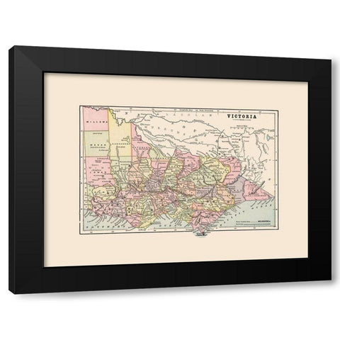 Victoria Australia - Cram 1892 Black Modern Wood Framed Art Print with Double Matting by Cram