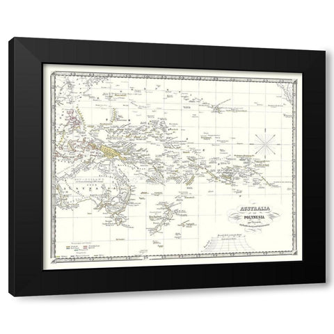 Australia Polynesia - Spruner 1855 Black Modern Wood Framed Art Print with Double Matting by Spruner