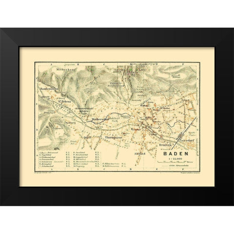 Baden Austria - Baedeker 1910 Black Modern Wood Framed Art Print by Baedeker