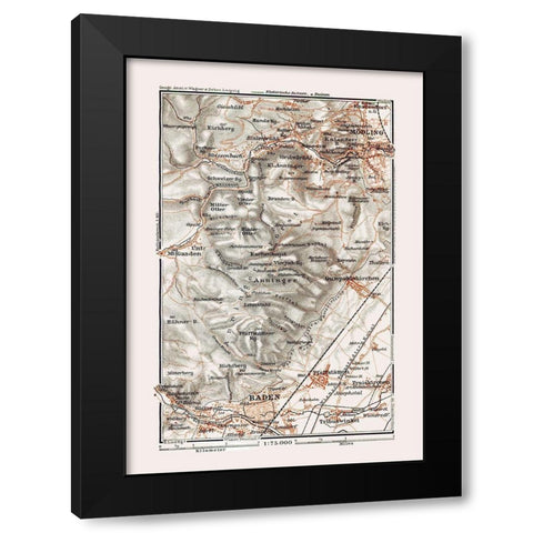 Baden Modling Region Austria - Baedeker 1910 Black Modern Wood Framed Art Print by Baedeker