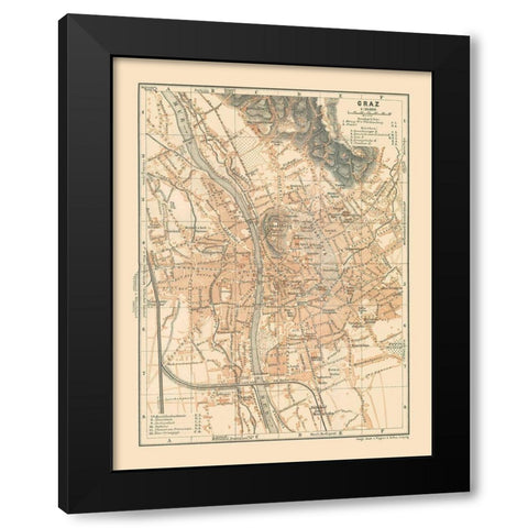 Graz Austria - Baedeker 1910 Black Modern Wood Framed Art Print with Double Matting by Baedeker