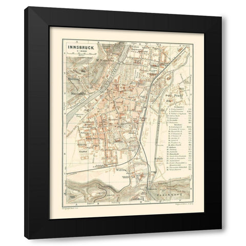 Innsbruck Austria - Baedeker 1910 Black Modern Wood Framed Art Print by Baedeker