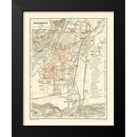 Innsbruck Austria - Baedeker 1910 Black Modern Wood Framed Art Print by Baedeker