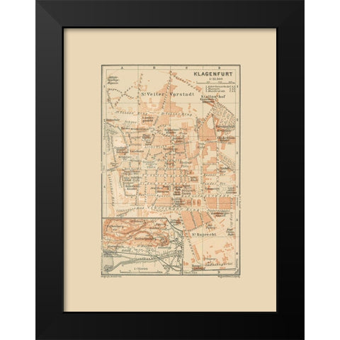 Klagenfurt Austria - Baedeker 1910 Black Modern Wood Framed Art Print by Baedeker