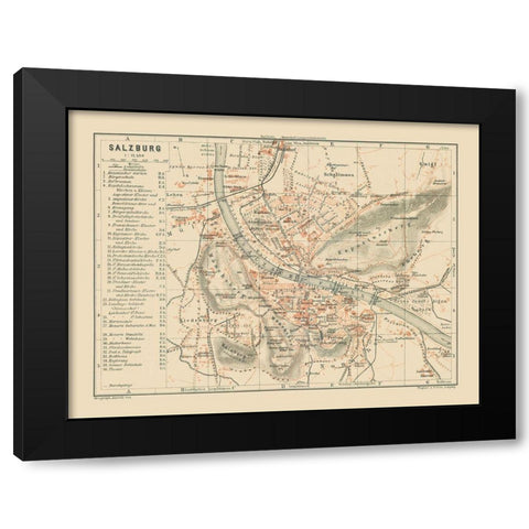 Salzburg Austria - Baedeker 1910 Black Modern Wood Framed Art Print by Baedeker