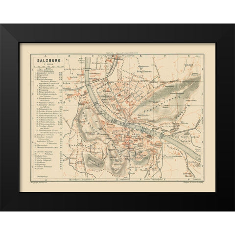 Salzburg Austria - Baedeker 1910 Black Modern Wood Framed Art Print by Baedeker