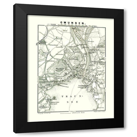 Gmunden Austria - Baedeker 1896 Black Modern Wood Framed Art Print with Double Matting by Baedeker