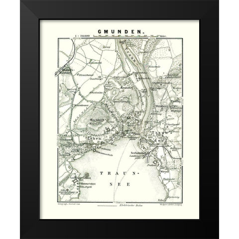 Gmunden Austria - Baedeker 1896 Black Modern Wood Framed Art Print by Baedeker