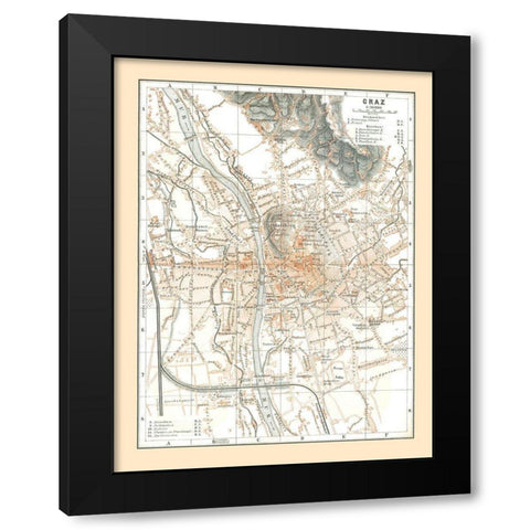 Graz Austria - Baedeker 1896 Black Modern Wood Framed Art Print with Double Matting by Baedeker