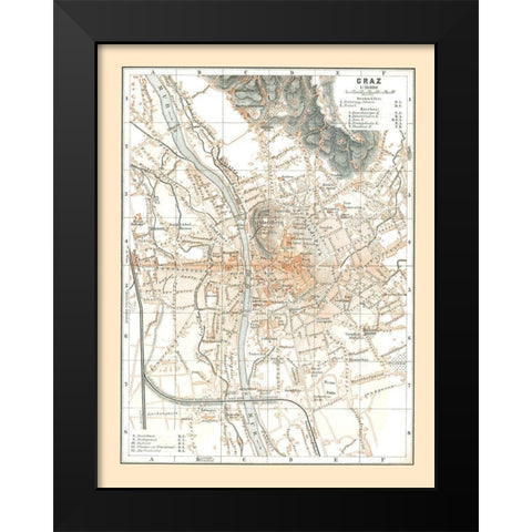 Graz Austria - Baedeker 1896 Black Modern Wood Framed Art Print by Baedeker