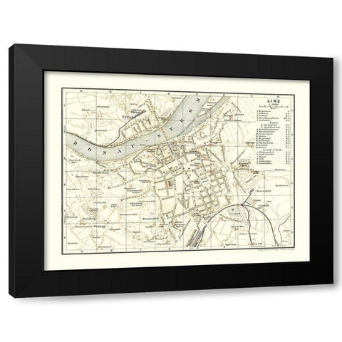 Linz Austria - Baedeker 1896 Black Modern Wood Framed Art Print with Double Matting by Baedeker