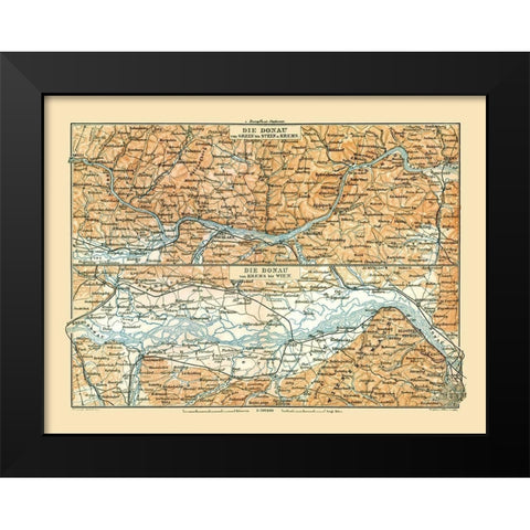 Danube River Grein to Vienna Austria Black Modern Wood Framed Art Print by Baedeker