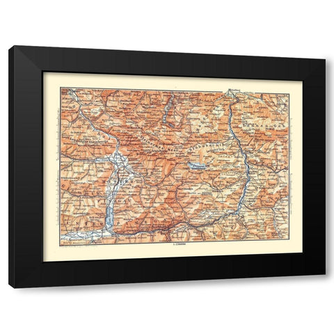 Pinzgau Region Austria - Baedeker 1896 Black Modern Wood Framed Art Print by Baedeker