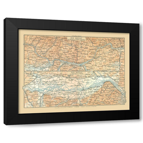 Danube River Austria - Baedeker 1896 Black Modern Wood Framed Art Print by Baedeker