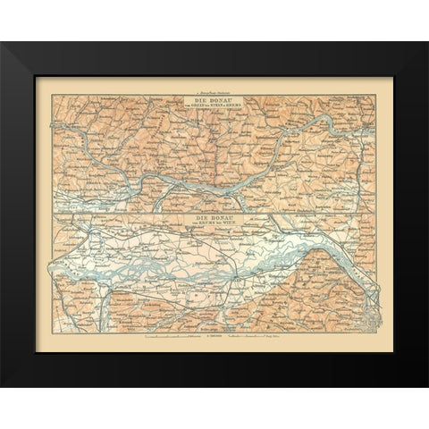 Danube River Austria - Baedeker 1896 Black Modern Wood Framed Art Print by Baedeker