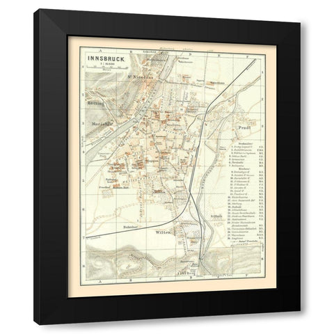 Innsbruck Austria - Baedeker 1896 Black Modern Wood Framed Art Print with Double Matting by Baedeker