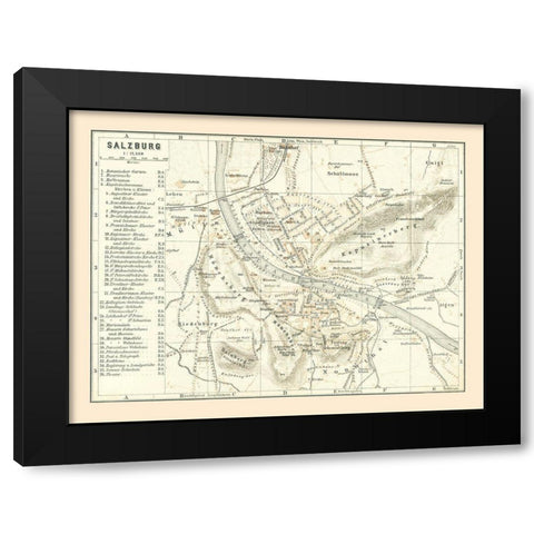 Salzburg Austria - Baedeker 1896 Black Modern Wood Framed Art Print by Baedeker