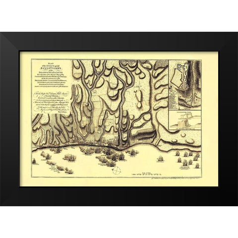 Attack Basseterre on Island Guadeloupe France Black Modern Wood Framed Art Print by Jefferys