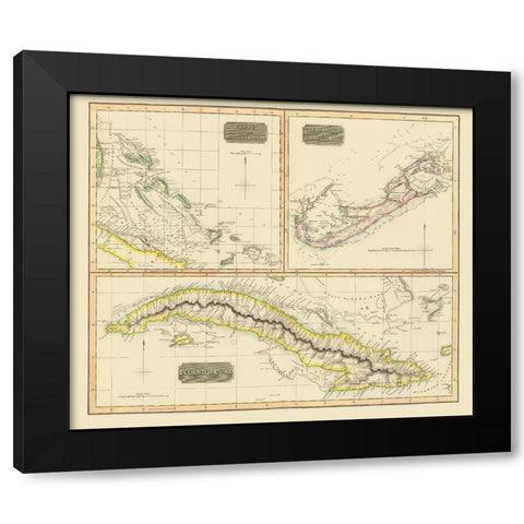 Bahamas Bermuda Cuba Islands - Thomson 1829 Black Modern Wood Framed Art Print by Thomson