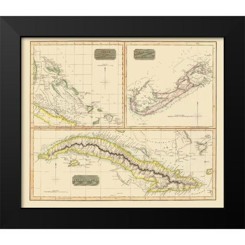 Bahamas Bermuda Cuba Islands - Thomson 1829 Black Modern Wood Framed Art Print by Thomson