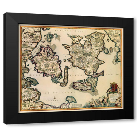 Baltic Isles Denmark - De Wit 1680 Black Modern Wood Framed Art Print by De Wit