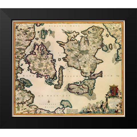 Baltic Isles Denmark - De Wit 1680 Black Modern Wood Framed Art Print by De Wit
