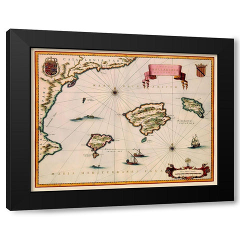 Balearic Islands Spain - Blaeu 1635 Black Modern Wood Framed Art Print with Double Matting by Blaeu