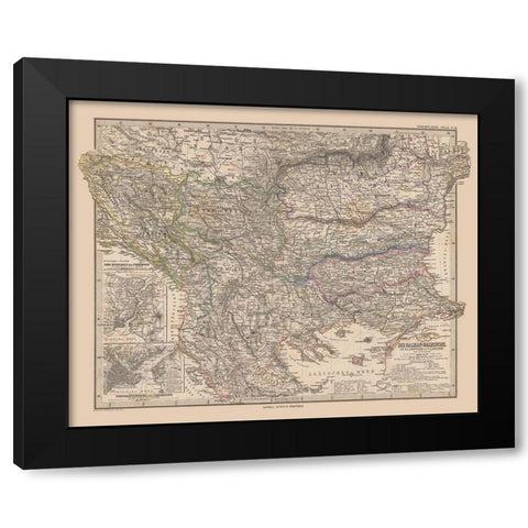 Balkan Peninsula Europe - Stieler 1885 Black Modern Wood Framed Art Print by Stieler