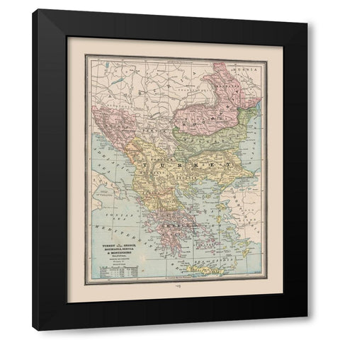 Turkey Greece Romania Serbia - Cram 1888 Black Modern Wood Framed Art Print by Cram