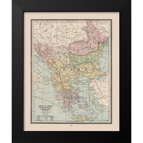 Turkey Greece Romania Serbia - Cram 1888 Black Modern Wood Framed Art Print by Cram