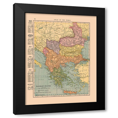 Balkan States Europe - Hammond 1910 Black Modern Wood Framed Art Print by Hammond