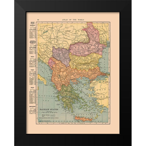Balkan States Europe - Hammond 1910 Black Modern Wood Framed Art Print by Hammond