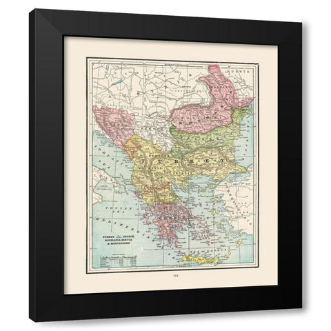 Turkey Greece Romania Serbia - Cram 1892 Black Modern Wood Framed Art Print by Cram