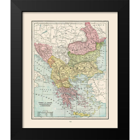 Turkey Greece Romania Serbia - Cram 1892 Black Modern Wood Framed Art Print by Cram