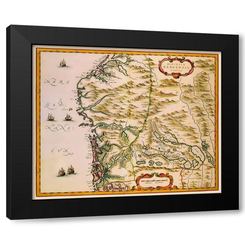 Bergen Norway Scandinavia - Blaeu 1662 Black Modern Wood Framed Art Print by Blaeu