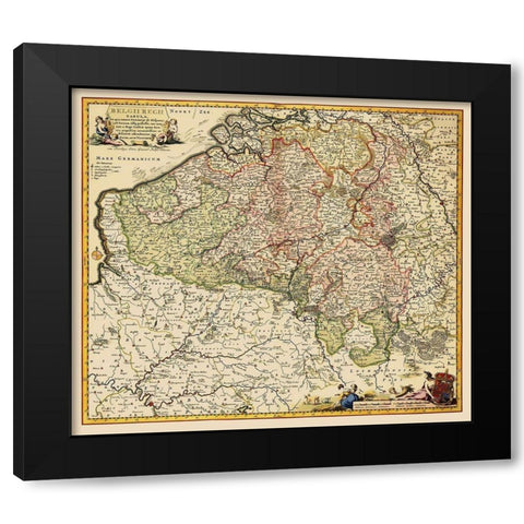 Benelux Belgium - Visscher 1684 Black Modern Wood Framed Art Print with Double Matting by Visscher
