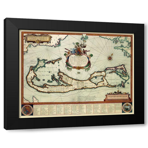 Landowner Bermuda - Blaeu 1630 Black Modern Wood Framed Art Print by Blaeu