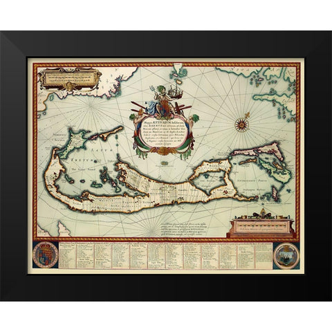 Landowner Bermuda - Blaeu 1630 Black Modern Wood Framed Art Print by Blaeu