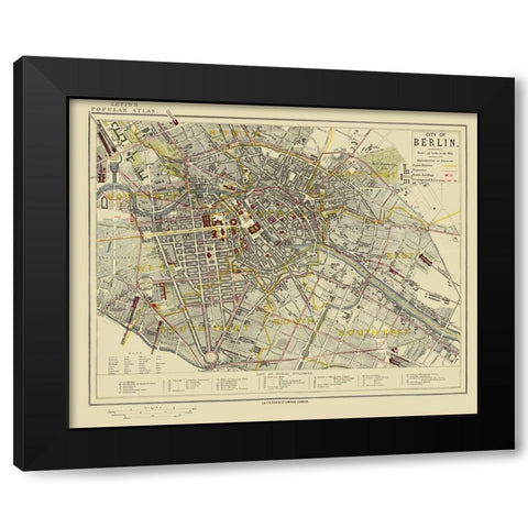Berlin Plat Germany - Letts 1883 Black Modern Wood Framed Art Print by Letts
