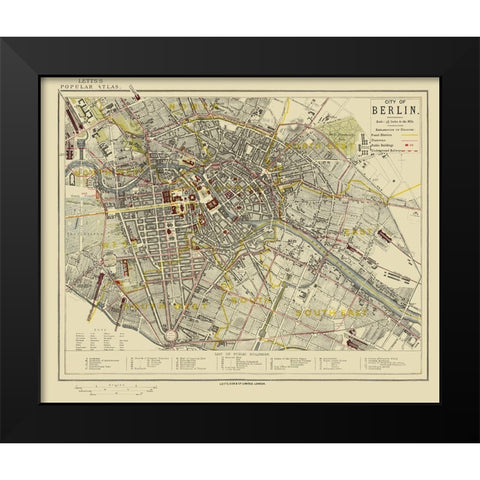 Berlin Plat Germany - Letts 1883 Black Modern Wood Framed Art Print by Letts