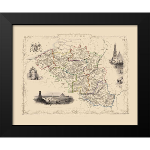 Benelux Belgium - Tallis 1851 Black Modern Wood Framed Art Print by Tallis
