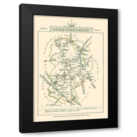 Bedfordshire County England - Cary 1792 Black Modern Wood Framed Art Print with Double Matting by Cary
