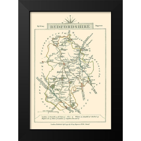 Bedfordshire County England - Cary 1792 Black Modern Wood Framed Art Print by Cary