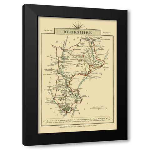 Berkshire County England - Cary 1792 Black Modern Wood Framed Art Print with Double Matting by Cary