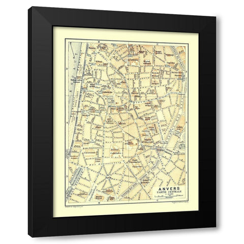 Anvers Central Part Belgium Europe - Baedeker 1910 Black Modern Wood Framed Art Print by Baedeker