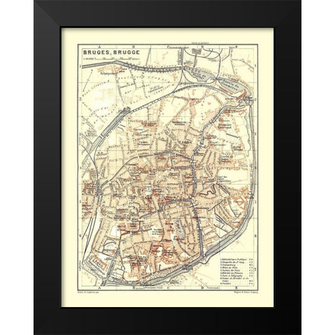 Bruges Belgium Europe - Baedeker 1910 Black Modern Wood Framed Art Print by Baedeker