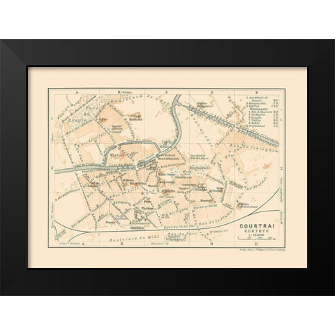 Courtrai Kortrijk Belgium Europe - Baedeker 1910 Black Modern Wood Framed Art Print by Baedeker