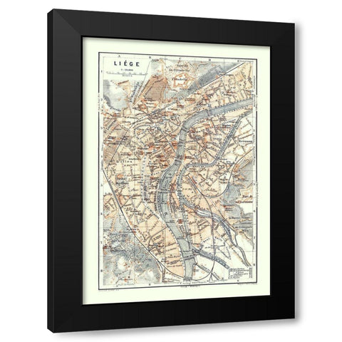 Liege Belgium Europe - Baedeker 1910 Black Modern Wood Framed Art Print by Baedeker