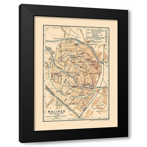 Mechelen Belgium Europe - Baedeker 1910 Black Modern Wood Framed Art Print by Baedeker