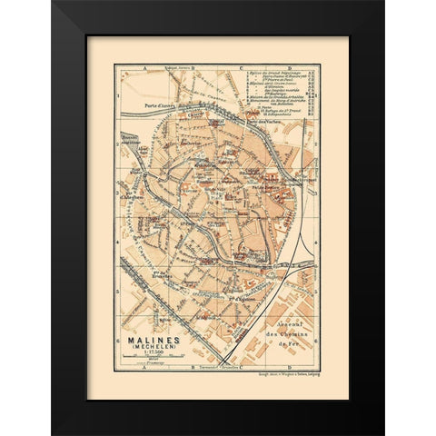 Mechelen Belgium Europe - Baedeker 1910 Black Modern Wood Framed Art Print by Baedeker